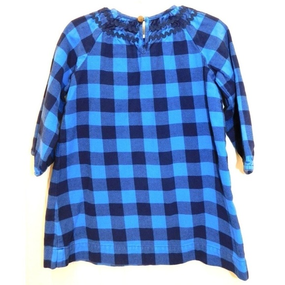 Hanna Andersson Girls Size 85 2T Blue Plaid Checked Dress RicRac Accent - Picture 2 of 4